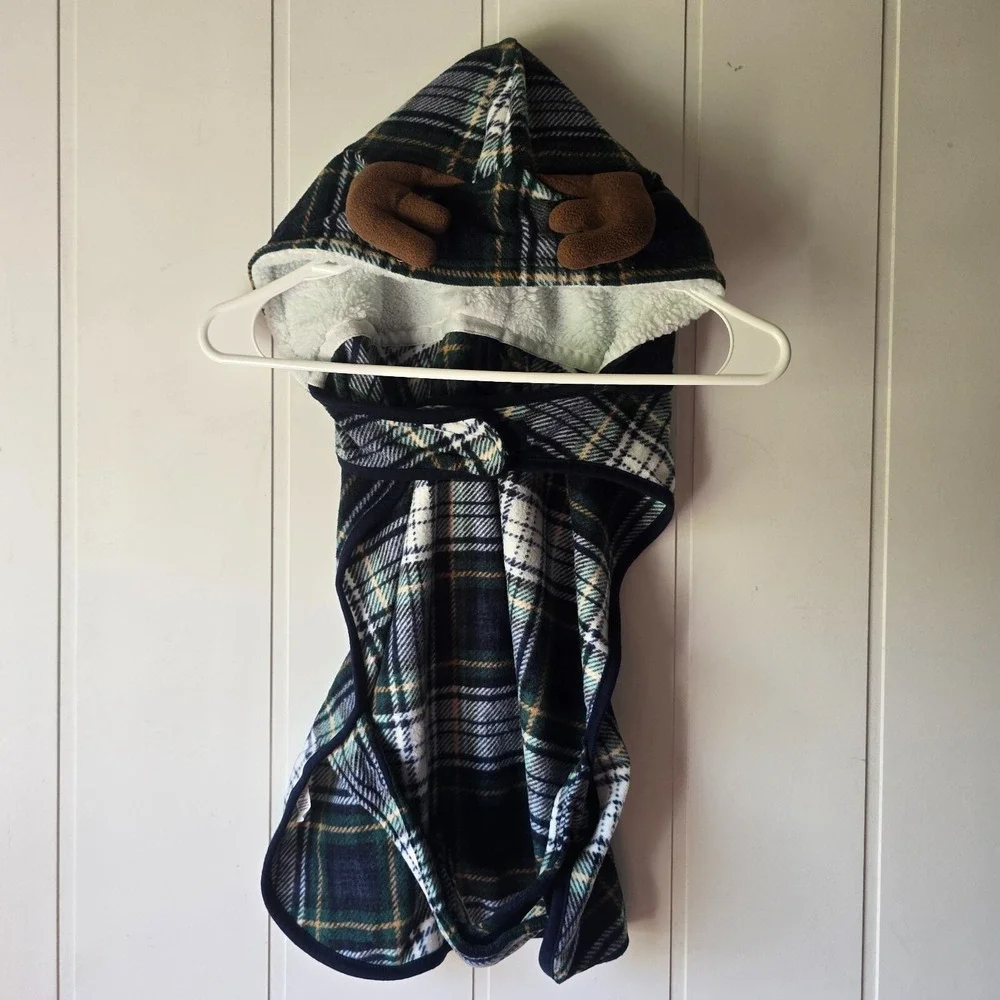 Green Plaid Reindeer Dog Hoodie Sweater Costume Pet XL Holiday Christmas Novelty
